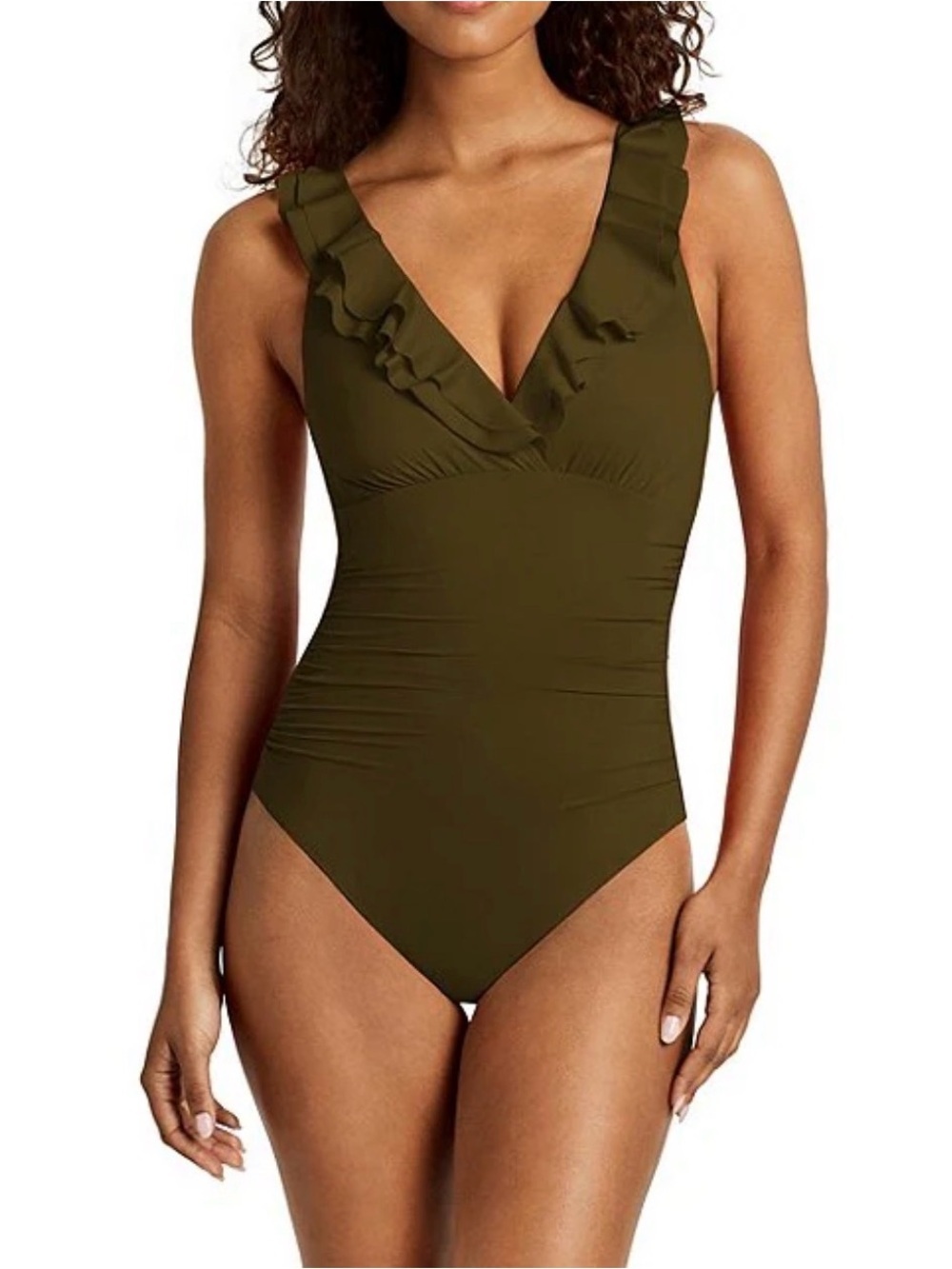 Lauren Ralph Lauren Core Solid Ruffle Underwire One Piece Swimsuit Dark Olive 12